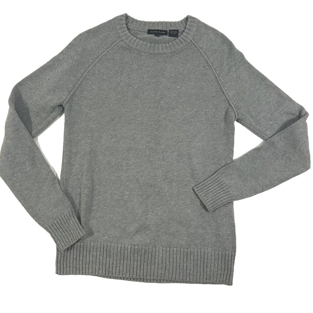 Jeanne Pierre Gray Crewneck Sweater Raglan Sleeve Rib Knit Trim Womens S - Picture 3 of 8
